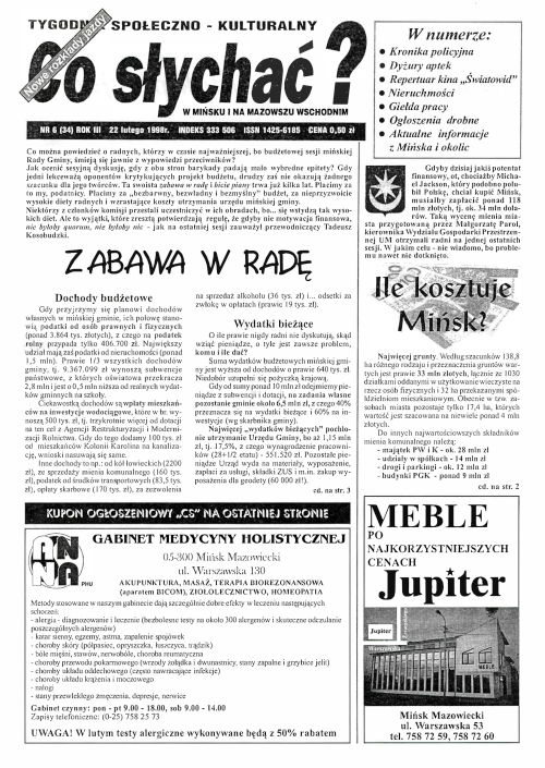 Okładka gazety Co słychać? - nr 6 (34) 1998